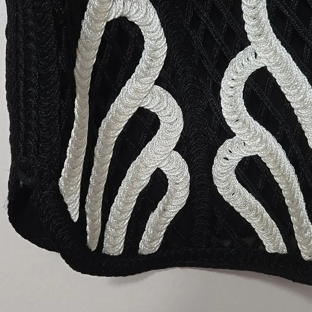 Maje Women's Mesh Crochet Black White Tank Top Size 2 Floral - Picture 2 of 7